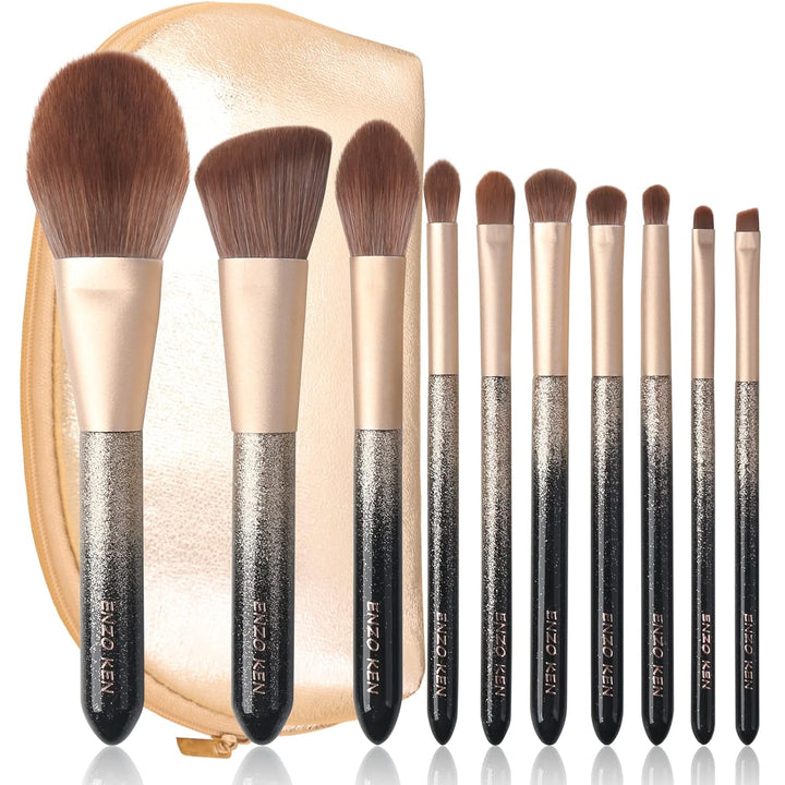 Nova Glam Essentials Professional Makeup Brush Set - Natural Sable Hair Brushes with Bling Glitter Handles & Gold Ferrules (Luxury Complete Kit)