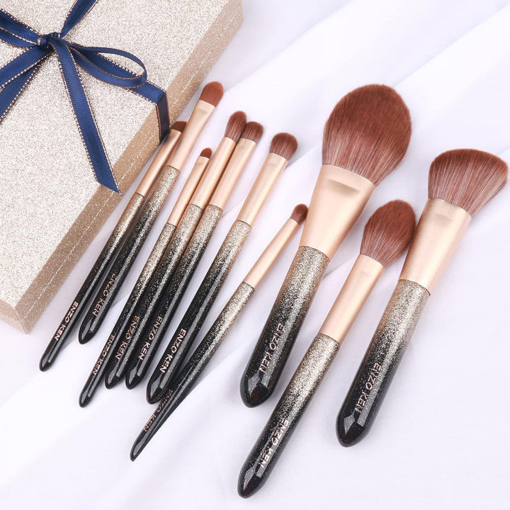 Nova Glam Essentials Professional Makeup Brush Set - Natural Sable Hair Brushes with Bling Glitter Handles & Gold Ferrules (Luxury Complete Kit)