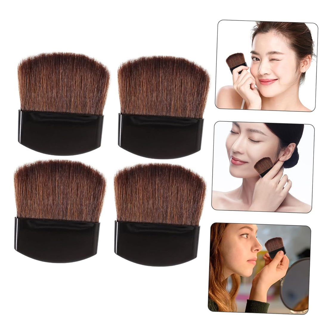 Nova Glam Essentials 4-Piece Mini Blush & Highlighter Set - Half-Moon Precision Brushes for Nose Contour, Blush & Powder (Travel Size)
