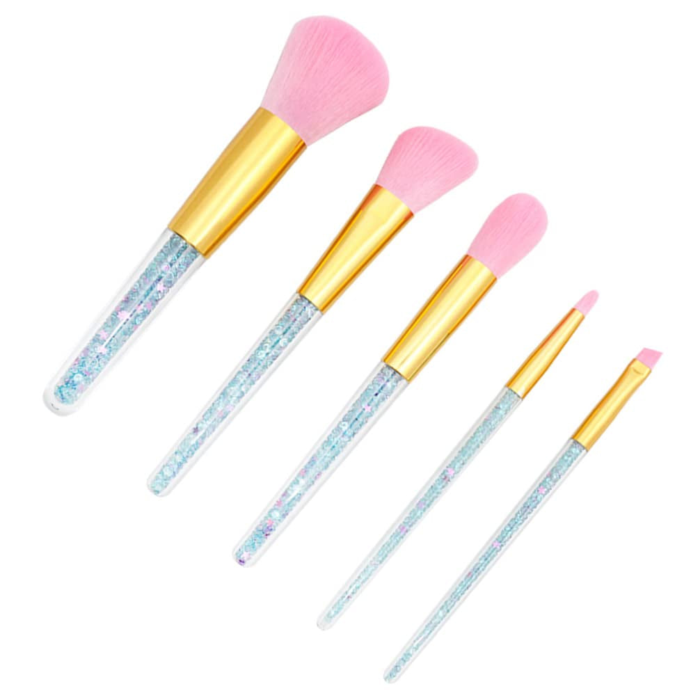 Nova Glam Essentials 5-Piece Makeup Brush Set - Transparent Handle with Shimmer Particles for Foundation, Blush & Eyeshadow 