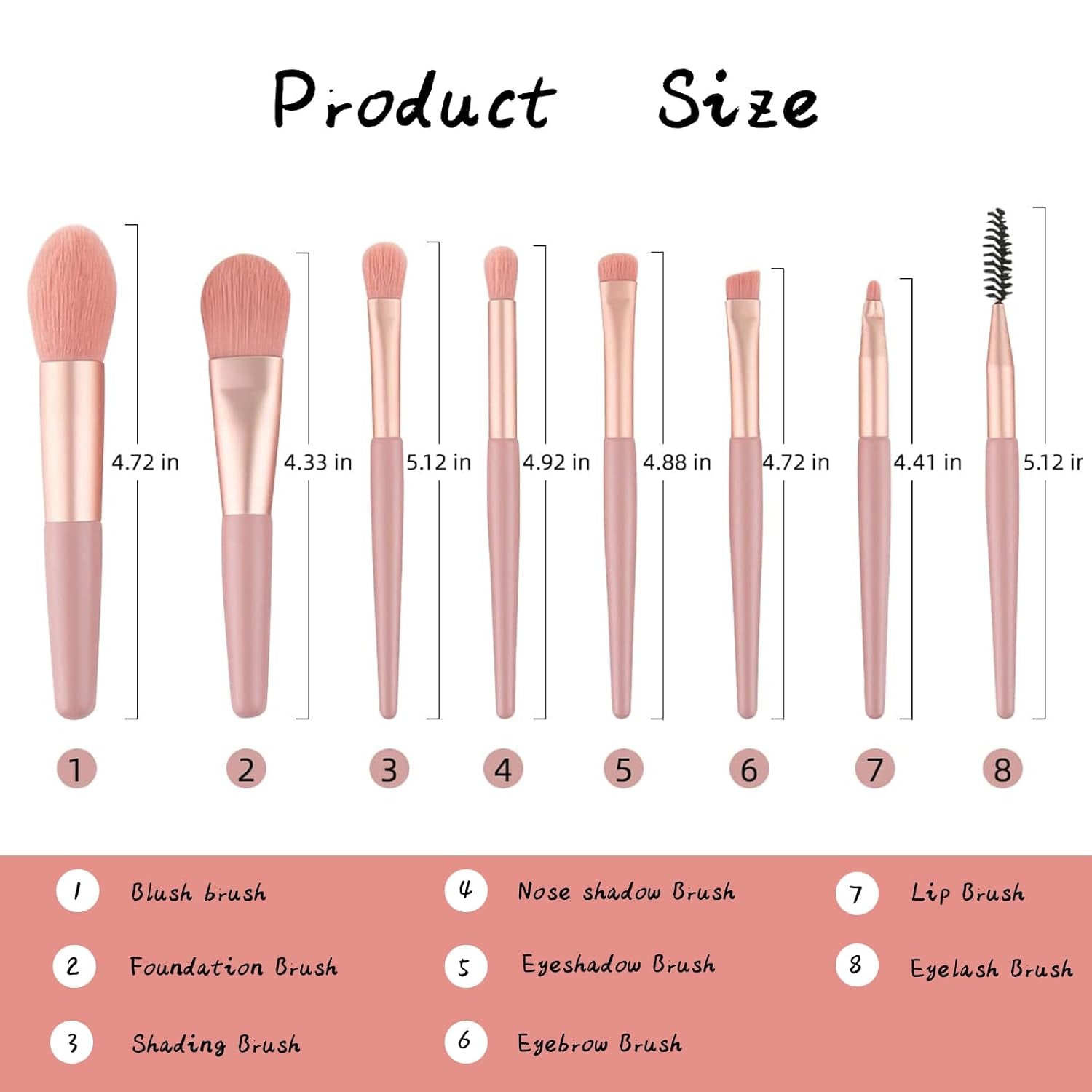 Nova Glam Essentials 8-Piece Travel Makeup Brush Set - Mini Portable Brush Kit with Pink Case for Foundation, Eyeshadow & Contour