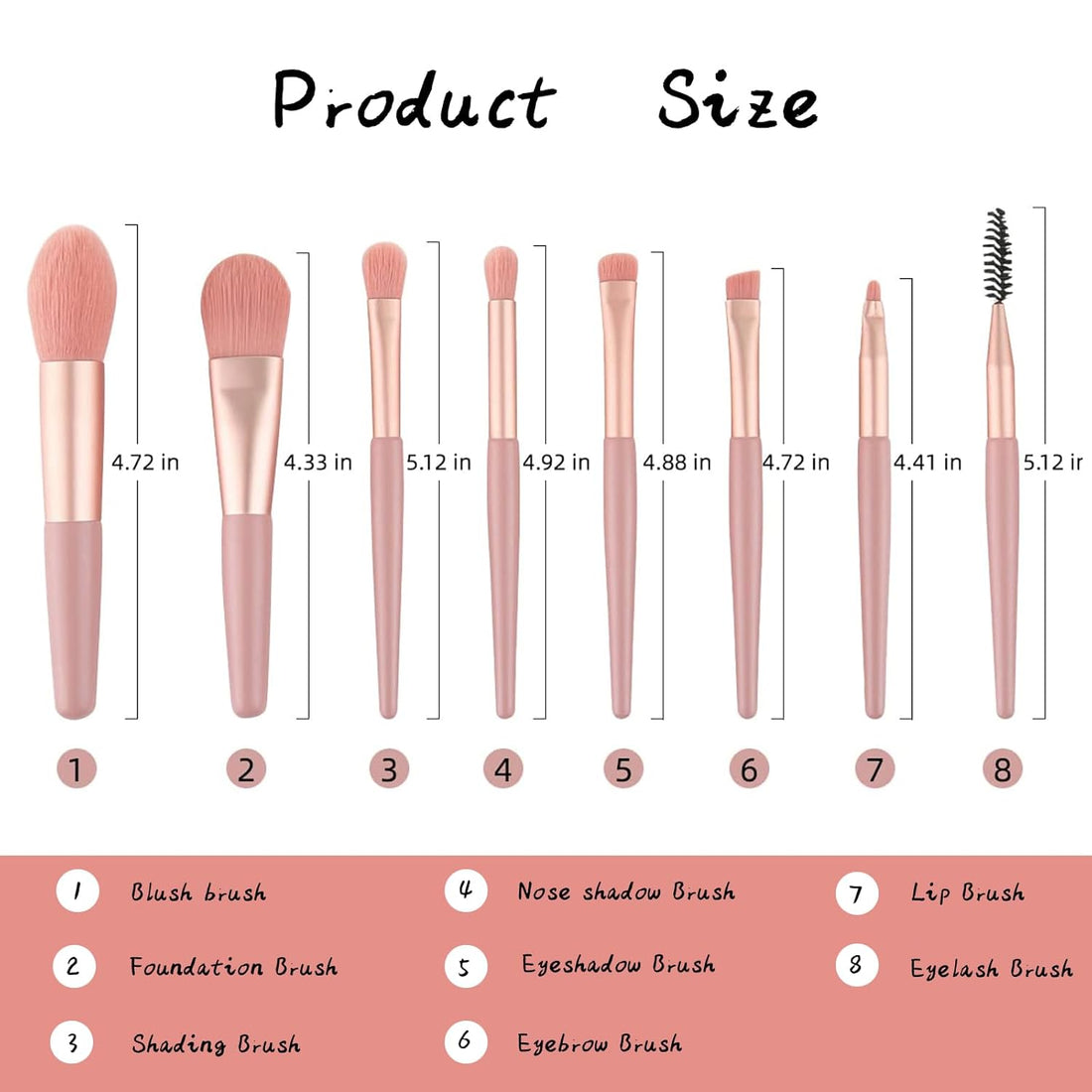 Nova Glam Essentials 8-Piece Travel Makeup Brush Set - Mini Portable Brush Kit with Pink Case for Foundation, Eyeshadow & Contour