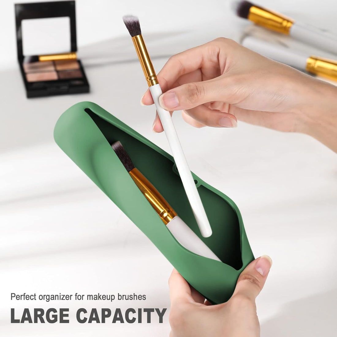 Nova Glam Essentials Silicone Makeup Brush Holder - Travel Case with Magnetic Closure for 4-6 Brushes (Eco-Friendly Green)