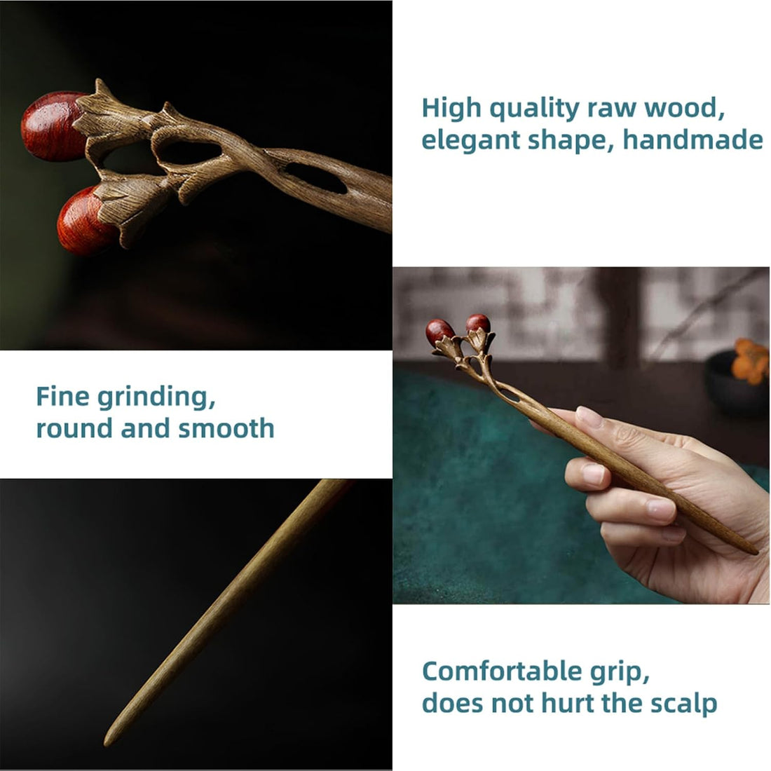 Nova Glam Essentials Handmade Carved Sandalwood Hair Stick - 7.08" Wooden Hair Pin for Long Hair Buns & Updos (Gift Box Included)