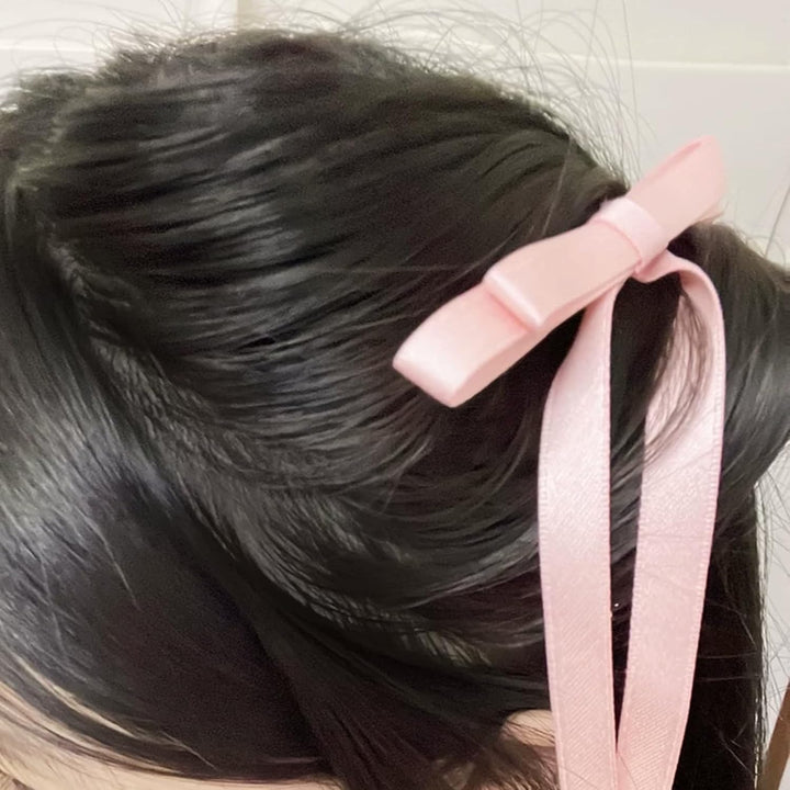 Nova Glam Essentials 8-Piece Double Hair Bows - Long Tassel Ribbon Hair Clips for Women & Girls (Y2K Kawaii Hair Accessories, 4 Colors)