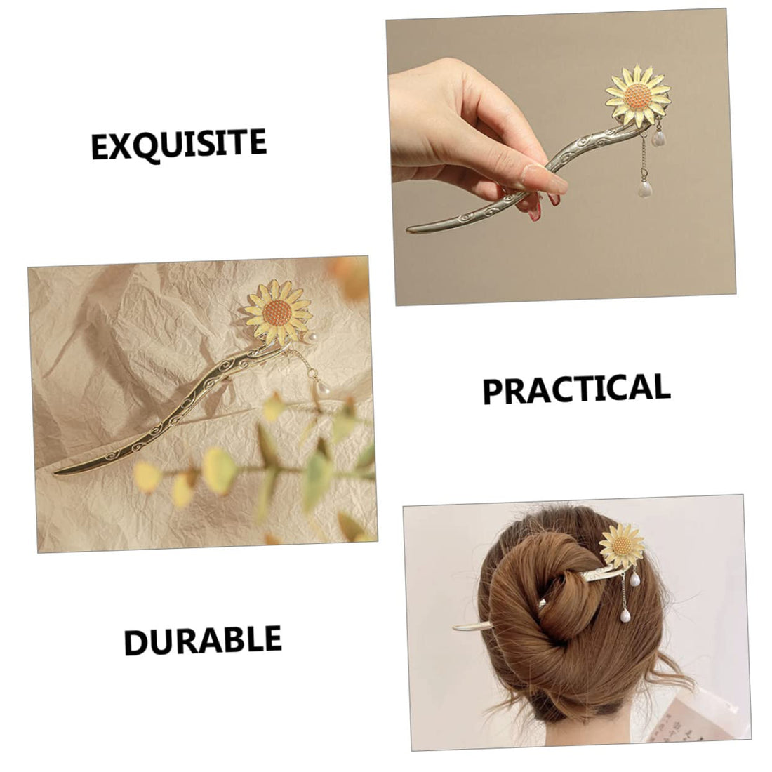 Nova Glam Essentials Floral Tassel Hair Stick - Decorative Japanese Hair Chopstick for Buns & Updos (Silver Alloy, 6.09")
