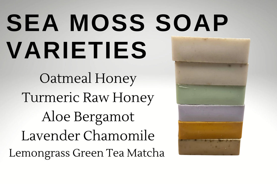 All natural Sea Moss Soaps in 5 varieties, 4 oz soap bars,