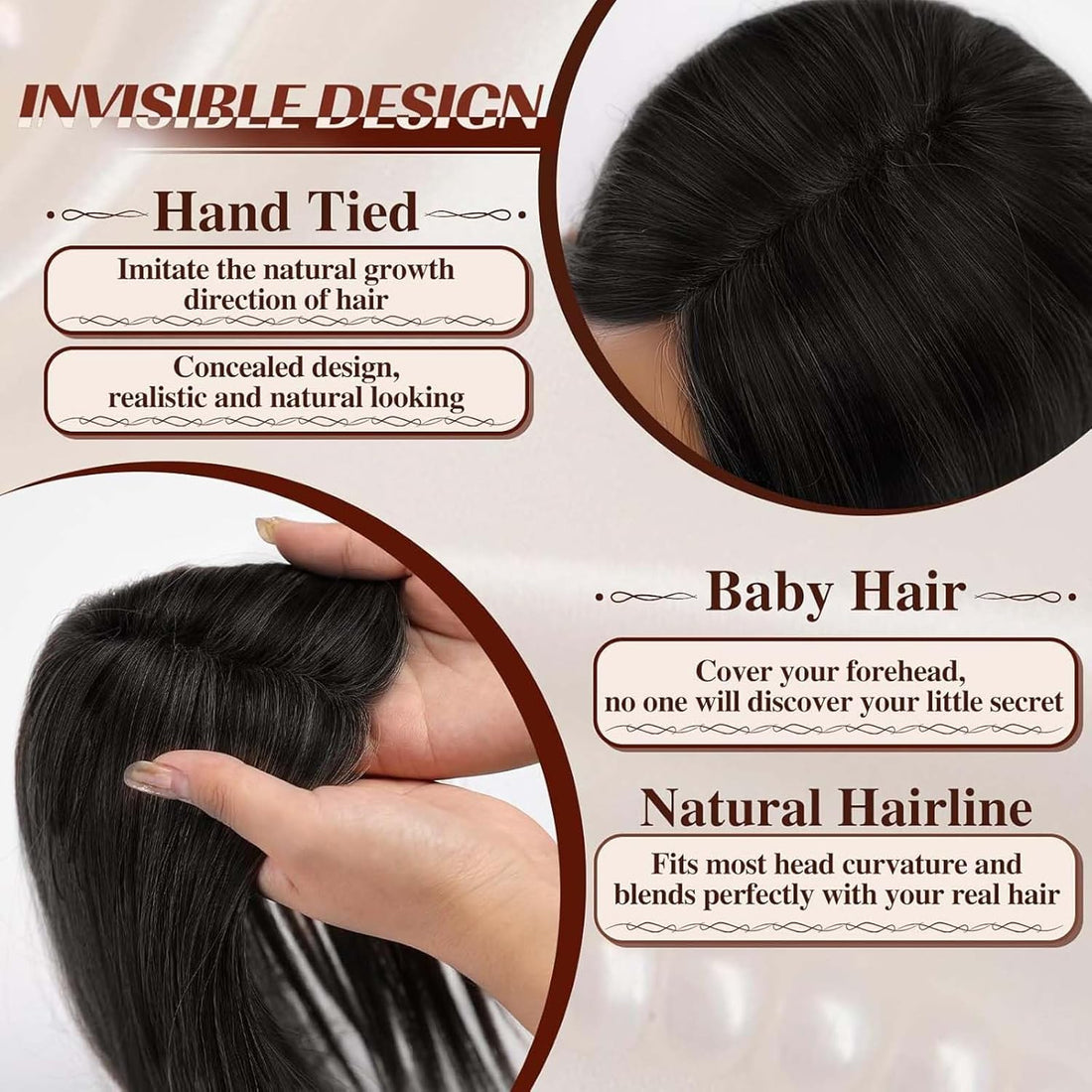 Clip in Hair Pieces for Women Hair Toppers for Women Real Human Hair Hair Toppers Bangs Hair Clip Thinning Hair(18Inch)