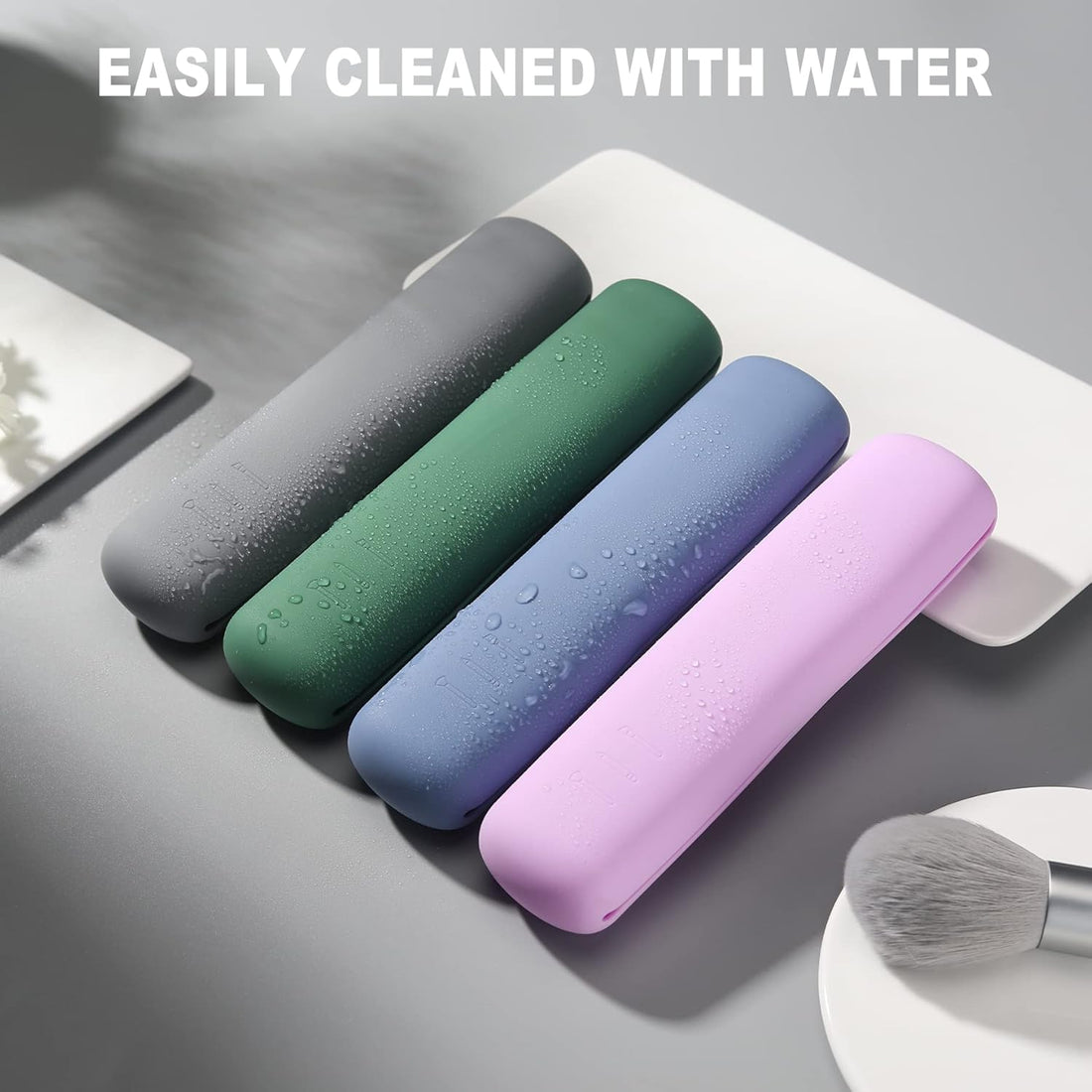 Nova Glam Essentials Silicone Makeup Brush Holder - Travel Case with Magnetic Closure for 4-6 Brushes (Eco-Friendly Green)