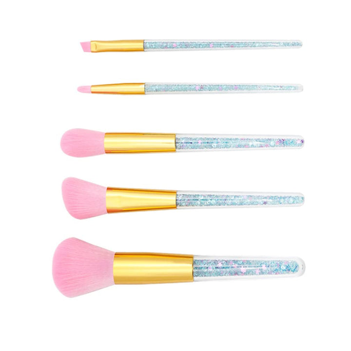 Nova Glam Essentials 5-Piece Makeup Brush Set - Transparent Handle with Shimmer Particles for Foundation, Blush & Eyeshadow 