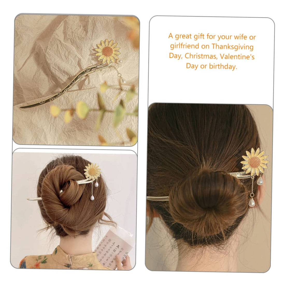 Nova Glam Essentials Floral Tassel Hair Stick - Decorative Japanese Hair Chopstick for Buns & Updos (Silver Alloy, 6.09")