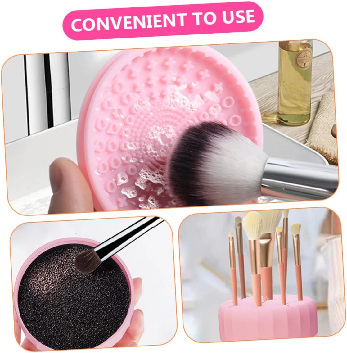 Nova Glam Essentials Dual-Use Silicone Brush Cleaner - Quick-Dry Cleaning Box & Drying Rack for Makeup Tools (Travel Pink)