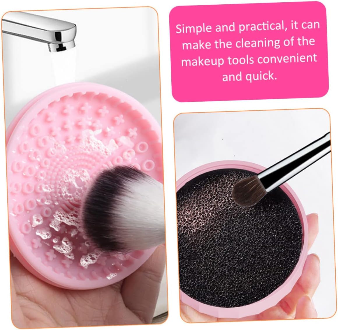 Nova Glam Essentials Dual-Use Silicone Brush Cleaner - Quick-Dry Cleaning Box & Drying Rack for Makeup Tools (Travel Pink)