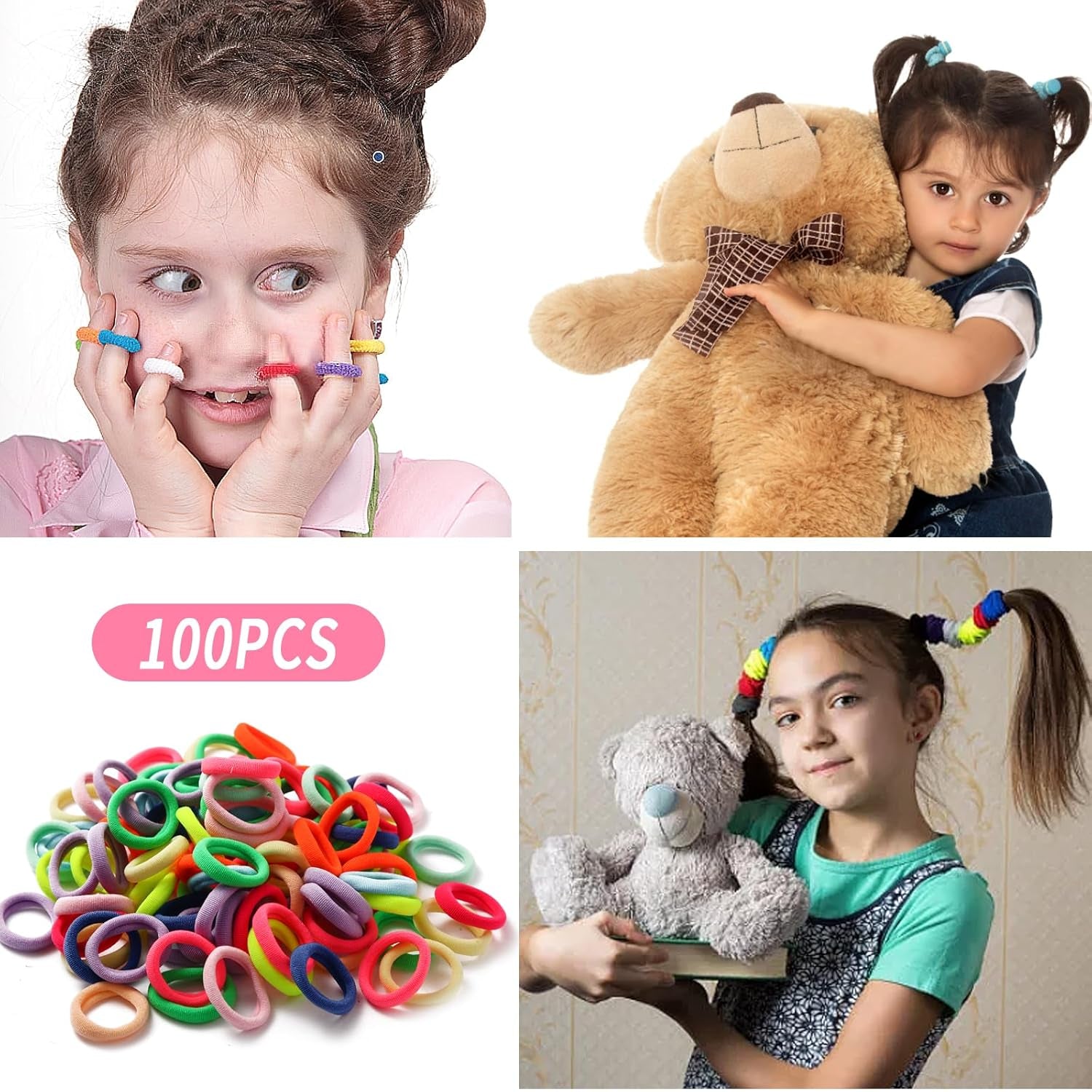 Nova Glam Essentials 100-Piece Seamless Hair Ties - Cotton Elastic Ponytail Holders for Women & Girls 