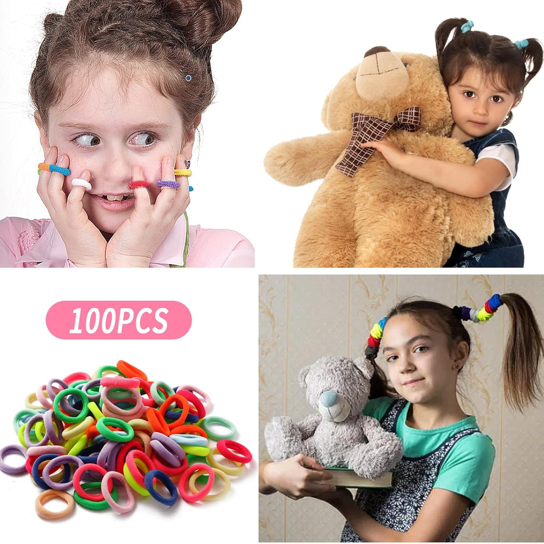 Nova Glam Essentials 100-Piece Seamless Hair Ties - Cotton Elastic Ponytail Holders for Women & Girls 