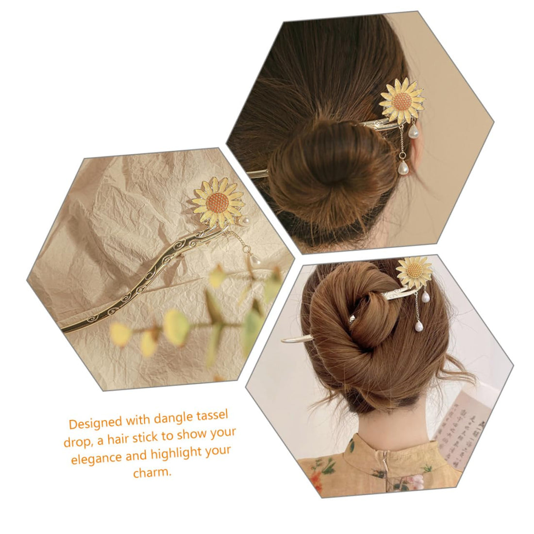 Nova Glam Essentials Floral Tassel Hair Stick - Decorative Japanese Hair Chopstick for Buns & Updos (Silver Alloy, 6.09")