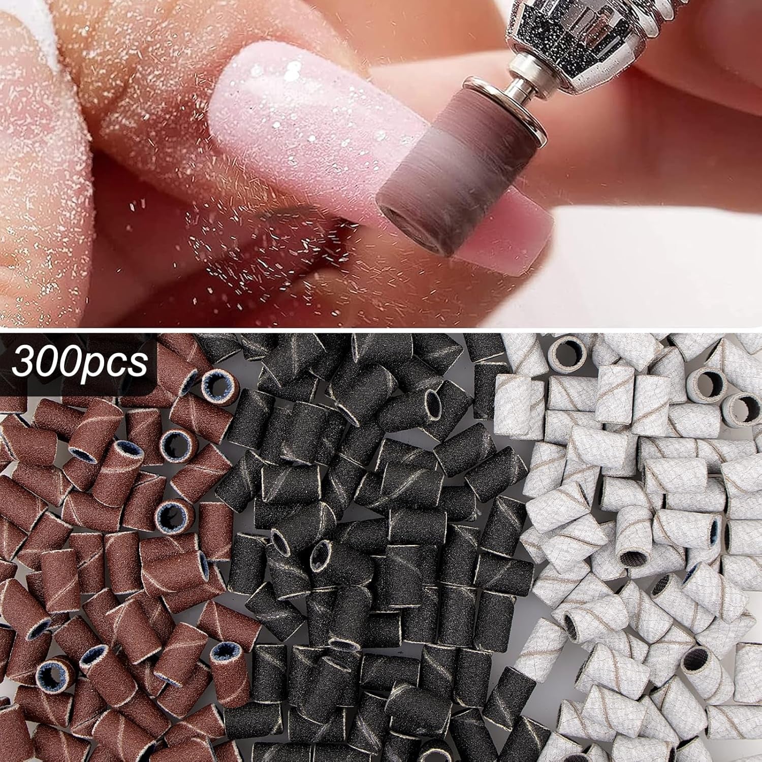 Nova Glam Essentials 300-Piece Nail Drill Sanding Bands Set - 150/180/240 Grit with 7 Drill Bits for Professional Manicures & Pedicures