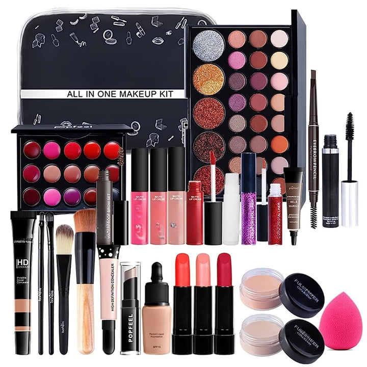 Comprehensive 27-Piece Makeup Kit for Women Featuring Eyebrow Pencil, Eyeliner, Eyeshadow, Mascara, Foundation, Concealer, Lip Gloss, Lipstick, and Brushes (Mkit-04)