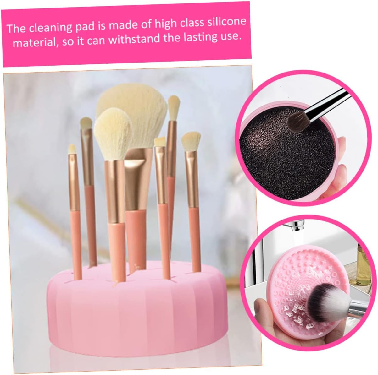 Nova Glam Essentials Dual-Use Silicone Brush Cleaner - Quick-Dry Cleaning Box & Drying Rack for Makeup Tools (Travel Pink)