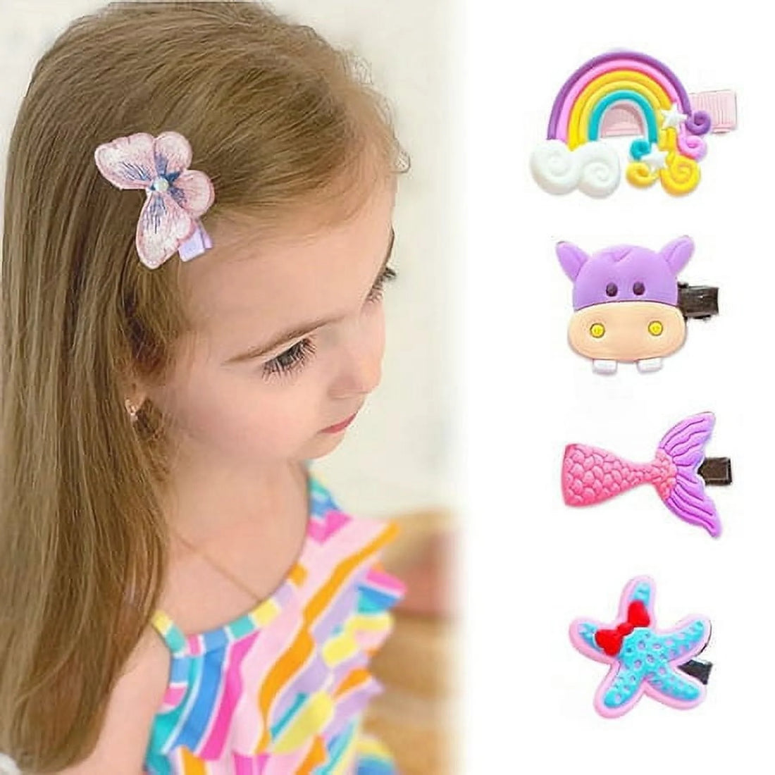 Nova Glam Essentials 42-Piece Baby Hair Clips Set - Resin Barrettes with Animals, Flowers & Rainbows for Girls (Gentle-Grip Design)