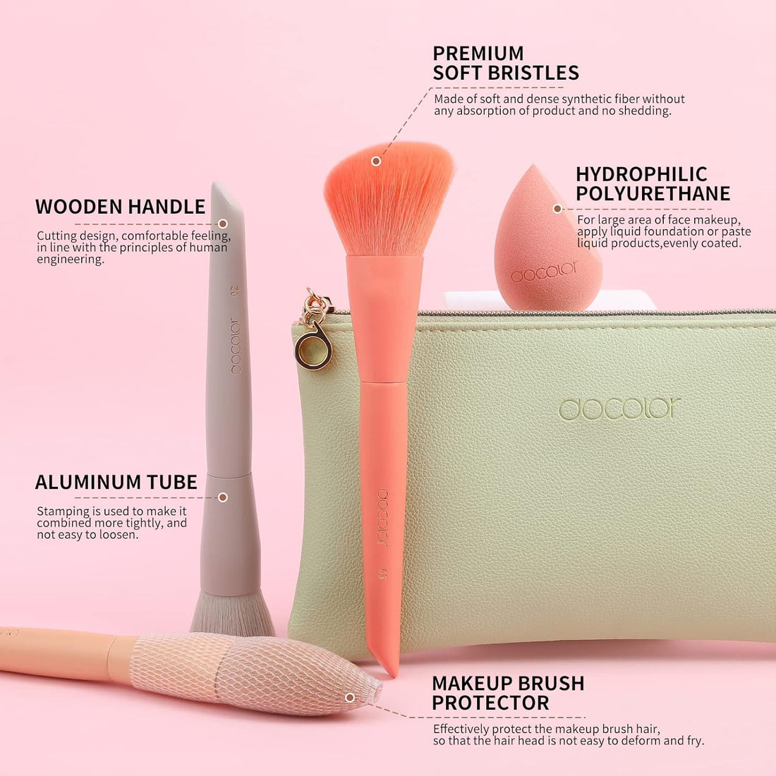 Nova Glam Essentials 17-Piece Morandi Makeup Brush Set - Premium Synthetic Brushes with Makeup Bag, Sponge & Eyelash Comb (Complete Professional Kit)