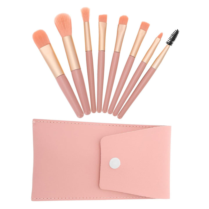 Nova Glam Essentials 8-Piece Travel Brush Set - Compact Case with Soft Bristles for Loose Powder & Blush (PVC-Free)