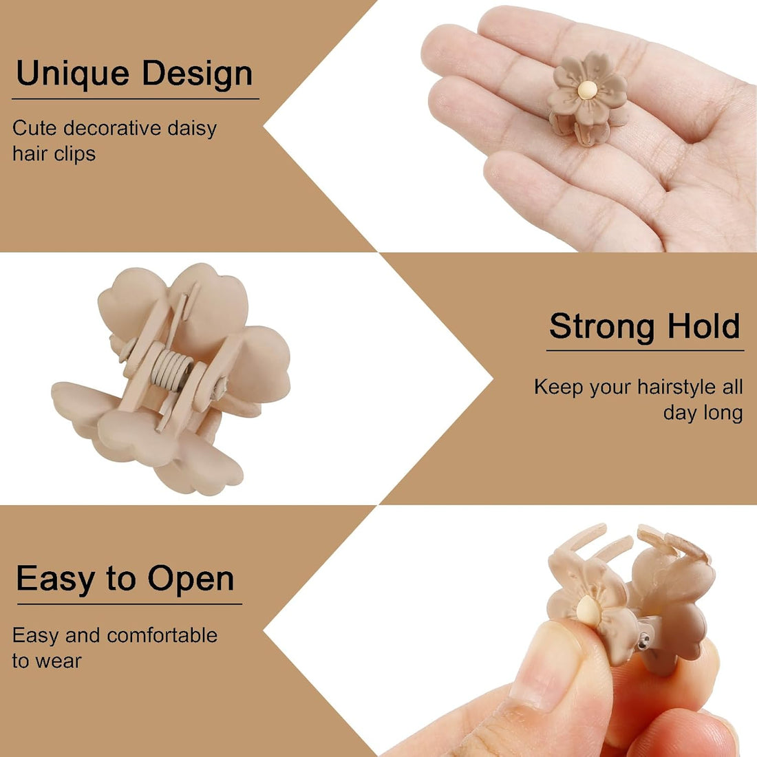 Nova Glam Essentials 20-Piece Mini Daisy Hair Clips - Matte Jaw Claw Clips for Fine Hair, Women's Tiny Flower Hair Accessories (Neutral Colors)