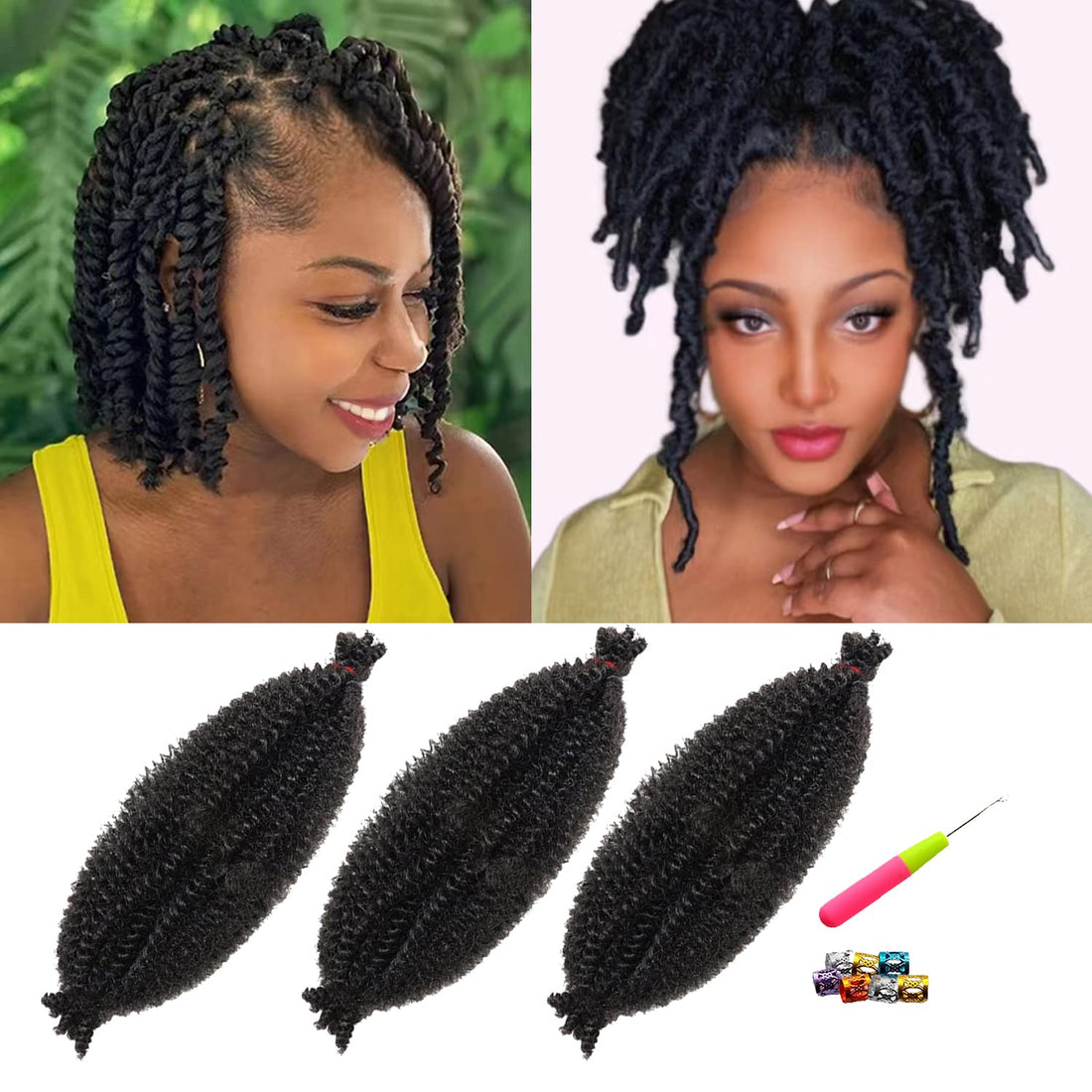 Nova Glam Essentials 10-Inch Marley Braiding Hair - 3-Pack Soft Faux Locs & Twist Hair (Color 1B) for Crochet Styles
