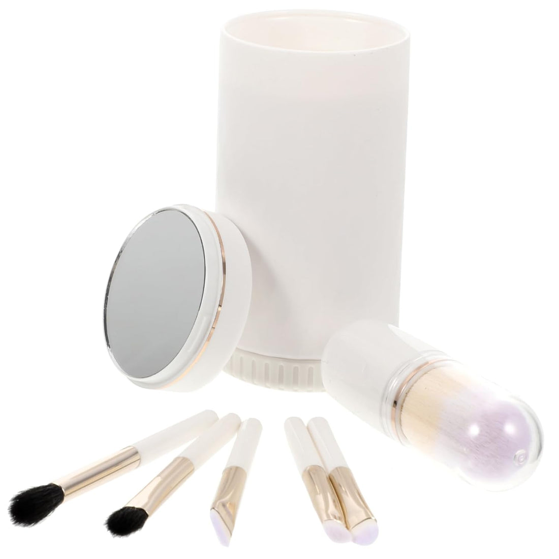 Nova Glam Essentials 6-Piece Travel Makeup Brush Set - Portable Mirror Case with Foundation & Eyeshadow Brushes (Nano Fiber Bristles)