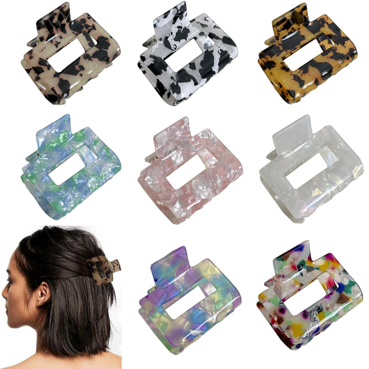 Nova Glam Essentials 8-Piece Square Hair Claw Clips - Medium Tortoise Shell Barrettes with Non-Slip Grip for Women