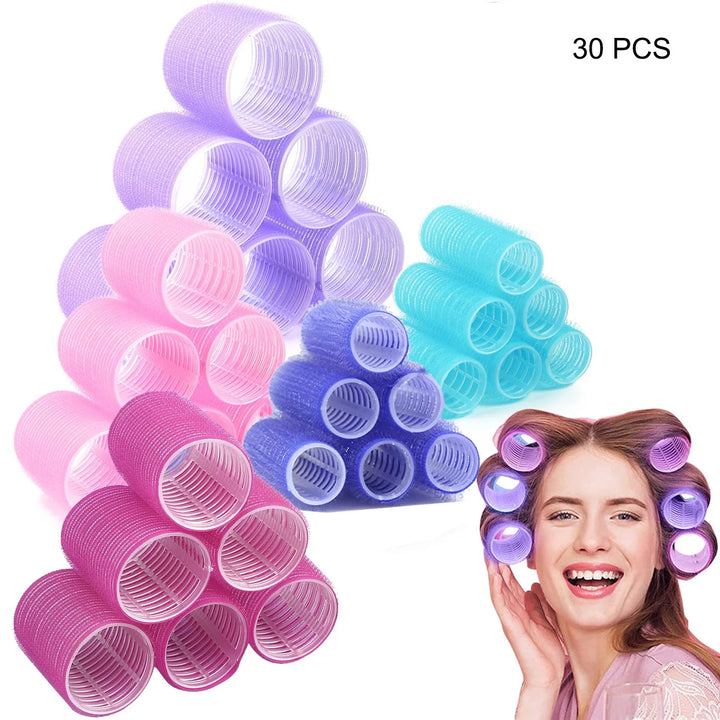 Nova Glam Essentials 30-Piece Self-Grip Hair Roller Set - Heatless Curling System for Long, Medium & Short Hair (3 Sizes)