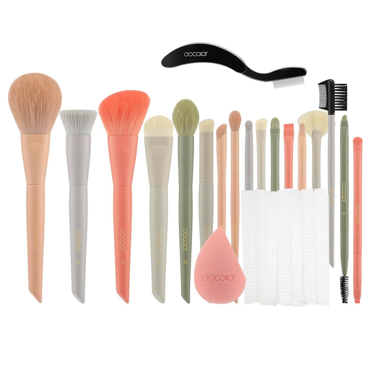 Nova Glam Essentials 17-Piece Morandi Makeup Brush Set - Premium Synthetic Brushes with Makeup Bag, Sponge & Eyelash Comb (Complete Professional Kit)