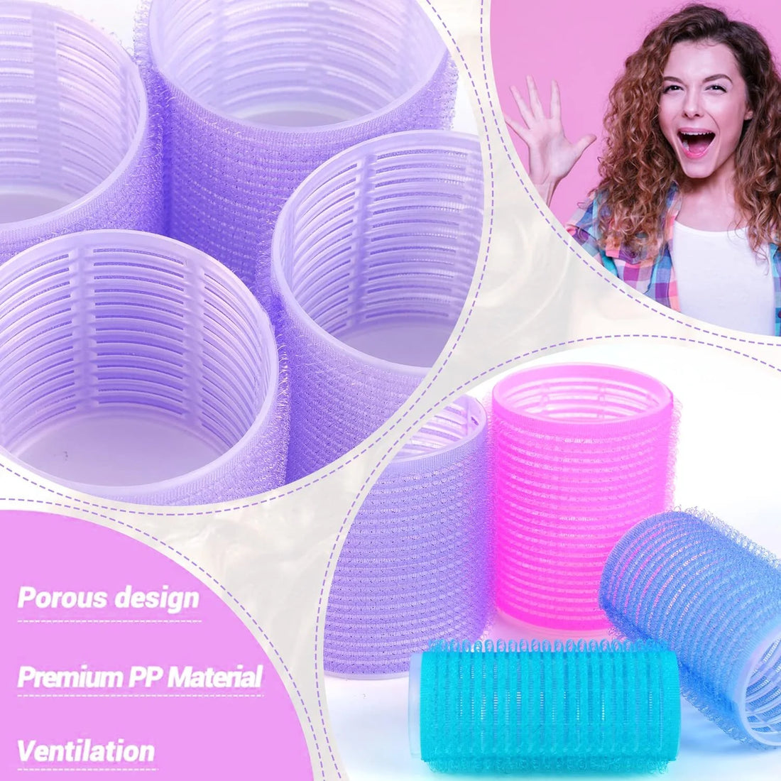 Nova Glam Essentials 30-Piece Self-Grip Hair Roller Set - Heatless Curling System for Long, Medium & Short Hair (3 Sizes)