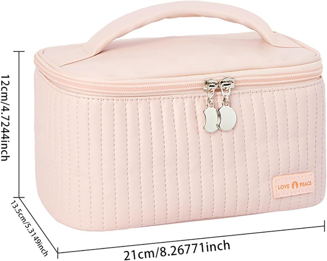 Nova Glam Essentials Waterproof Makeup Bag - 8.4x5.4" PU Leather Travel Organizer with Zipper, Lay-Flat Design (Gift-Ready)