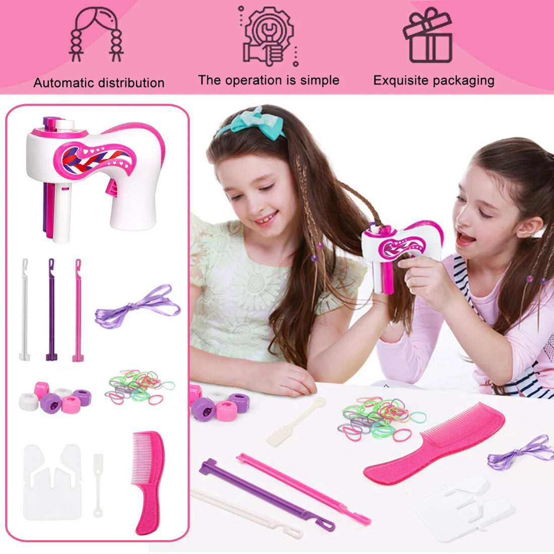 Nova Glam Essentials Automatic Hair Braiding Tool - Electric Hair Twister Machine with Accessories for Quick & Easy Braids (Battery Powered)
