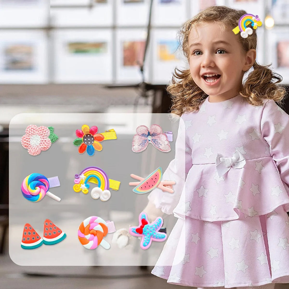 Nova Glam Essentials 42-Piece Baby Hair Clips Set - Resin Barrettes with Animals, Flowers & Rainbows for Girls (Gentle-Grip Design)