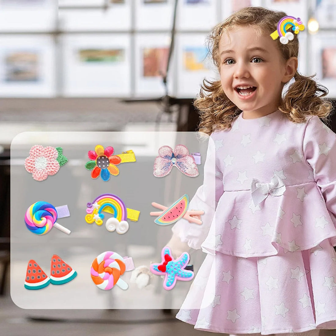 Nova Glam Essentials 42-Piece Baby Hair Clips Set - Resin Barrettes with Animals, Flowers & Rainbows for Girls (Gentle-Grip Design)