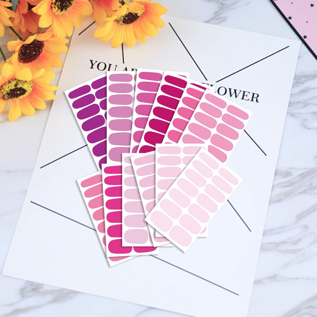 12 Sheets Pink Series Nail Stickers Full Nail Wraps for Women Girls Solid Nail Stickers Decals Gel Nail Strips for Women Girls Stick on Nails Polish Stickers Gel Nail Stickers Strips