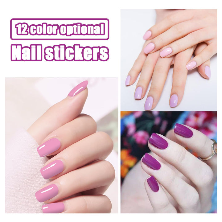 12 Sheets Pink Series Nail Stickers Full Nail Wraps for Women Girls Solid Nail Stickers Decals Gel Nail Strips for Women Girls Stick on Nails Polish Stickers Gel Nail Stickers Strips
