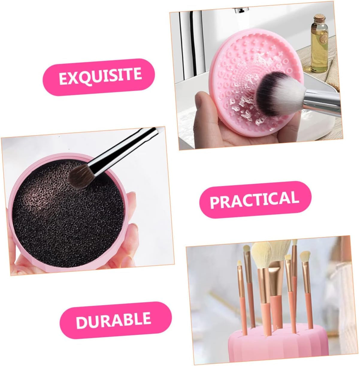Nova Glam Essentials Dual-Use Silicone Brush Cleaner - Quick-Dry Cleaning Box & Drying Rack for Makeup Tools (Travel Pink)