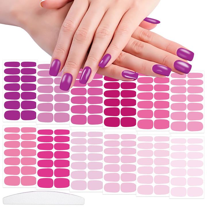 12 Sheets Pink Series Nail Stickers Full Nail Wraps for Women Girls Solid Nail Stickers Decals Gel Nail Strips for Women Girls Stick on Nails Polish Stickers Gel Nail Stickers Strips