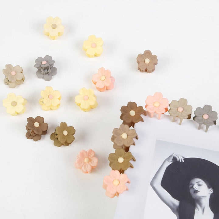 Nova Glam Essentials 20-Piece Mini Daisy Hair Clips - Matte Jaw Claw Clips for Fine Hair, Women's Tiny Flower Hair Accessories (Neutral Colors)