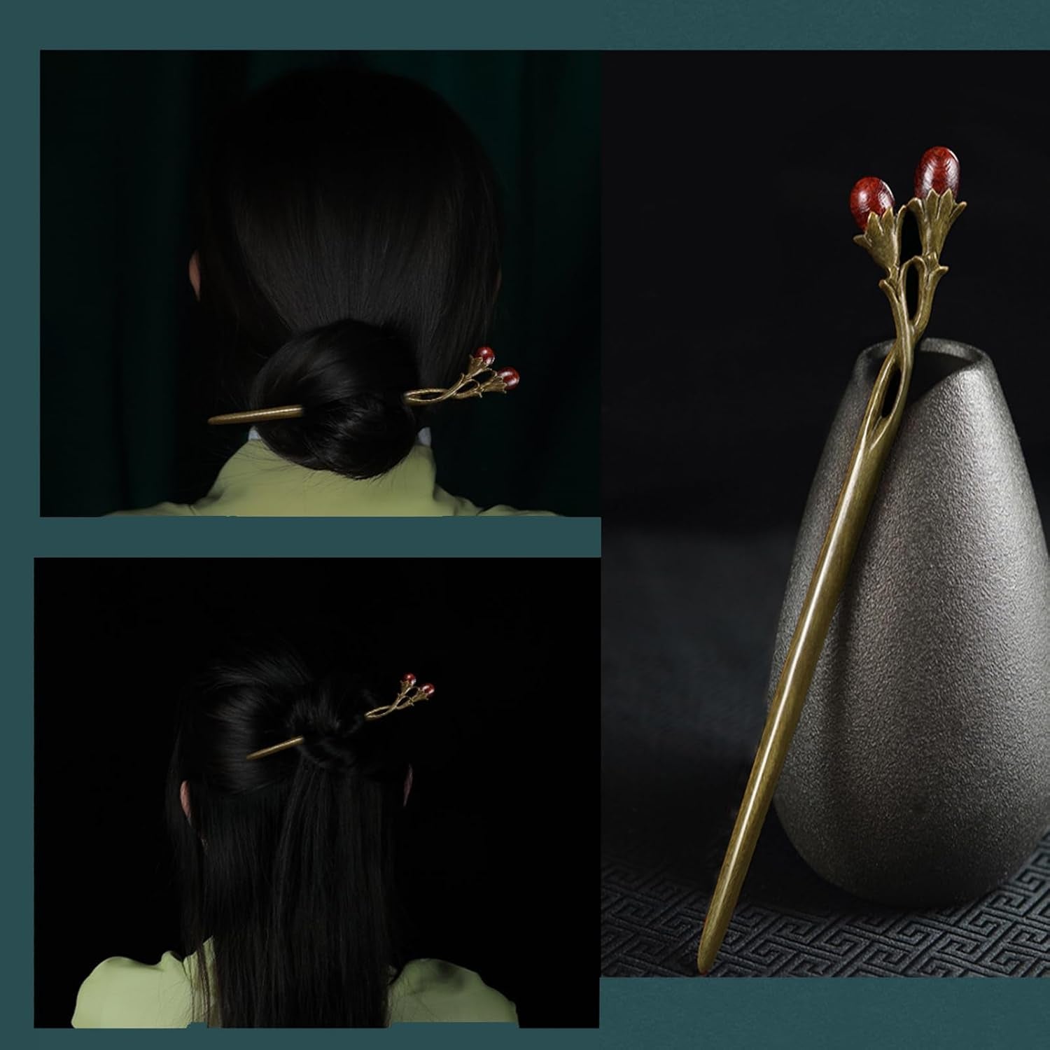 Nova Glam Essentials Handmade Carved Sandalwood Hair Stick - 7.08" Wooden Hair Pin for Long Hair Buns & Updos (Gift Box Included)