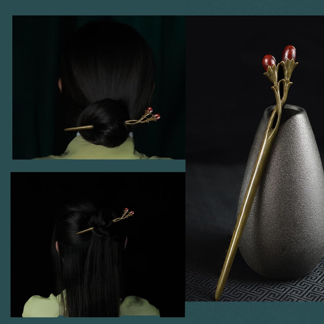 Nova Glam Essentials Handmade Carved Sandalwood Hair Stick - 7.08" Wooden Hair Pin for Long Hair Buns & Updos (Gift Box Included)