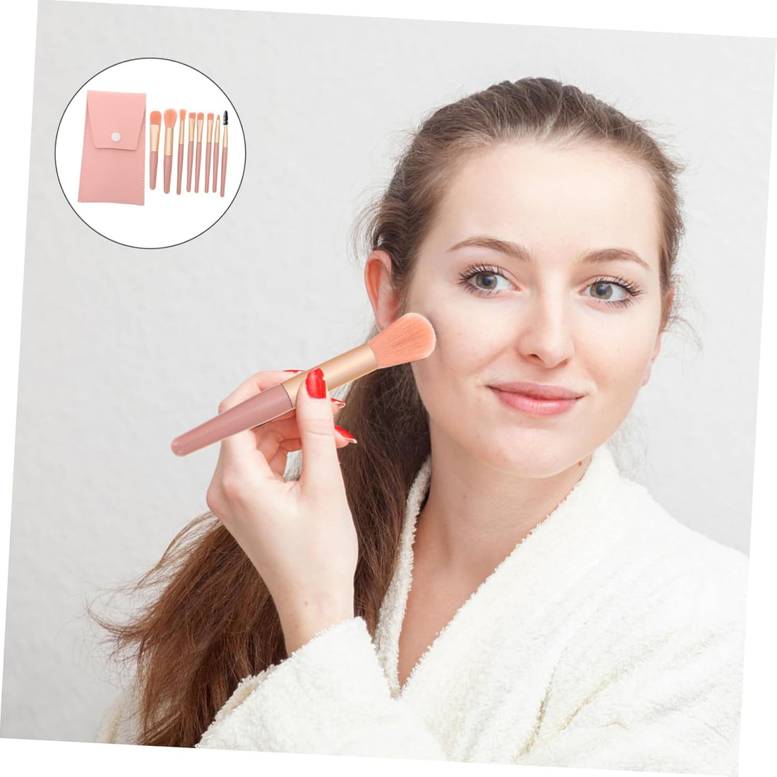 Nova Glam Essentials 8-Piece Travel Brush Set - Compact Case with Soft Bristles for Loose Powder & Blush (PVC-Free)