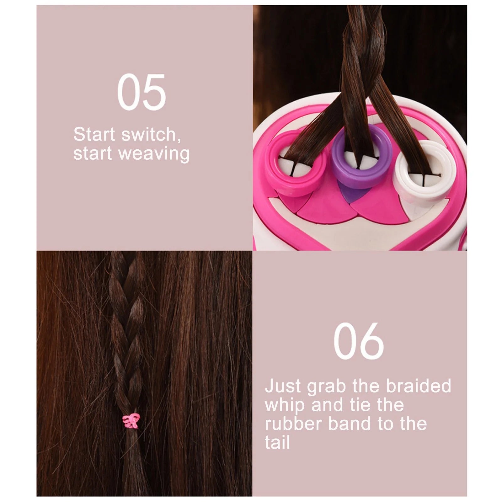 Nova Glam Essentials Automatic Hair Braiding Tool - Electric Hair Twister Machine with Accessories for Quick & Easy Braids (Battery Powered)
