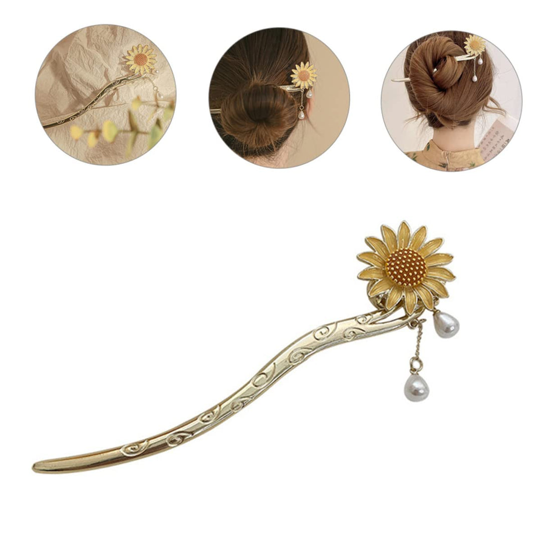 Nova Glam Essentials Floral Tassel Hair Stick - Decorative Japanese Hair Chopstick for Buns & Updos (Silver Alloy, 6.09")