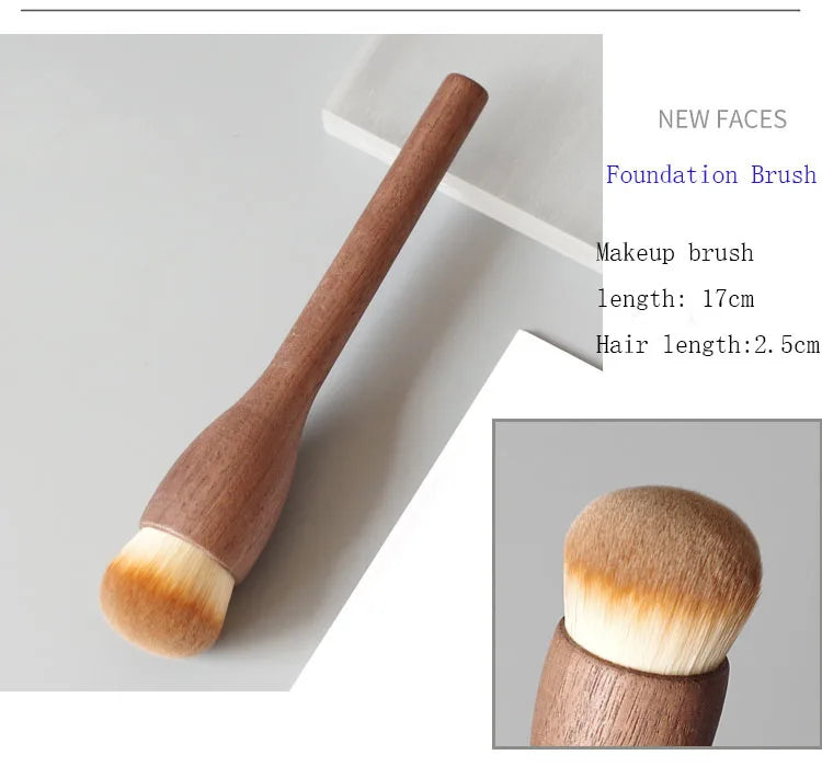 Nova Glam Essentials Retro Walnut Powder Brush – Large Soft Bristles for Powder & Blush