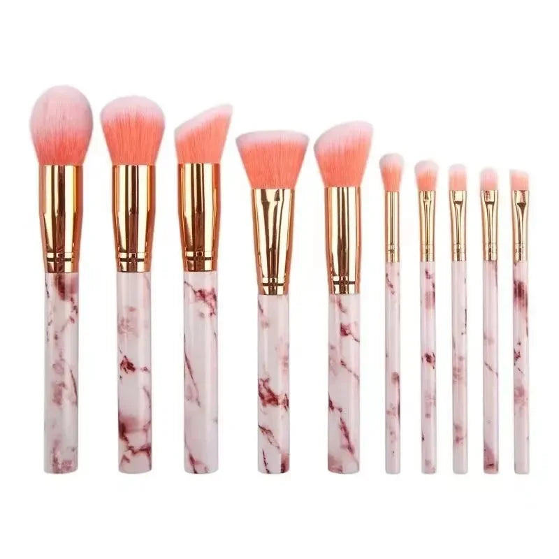 Nova Glam Essentials 10-Piece Marble Brush Set – Vegan Synthetic Kabuki & Eyeshadow Brushes
