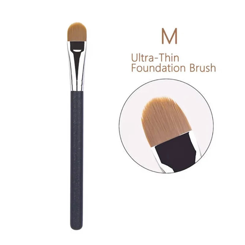 Nova Glam Essentials 4-Size Ultra-Thin Foundation Brush Set – Flat Round Liquid/Cream Concealer & Contour Makeup Tools